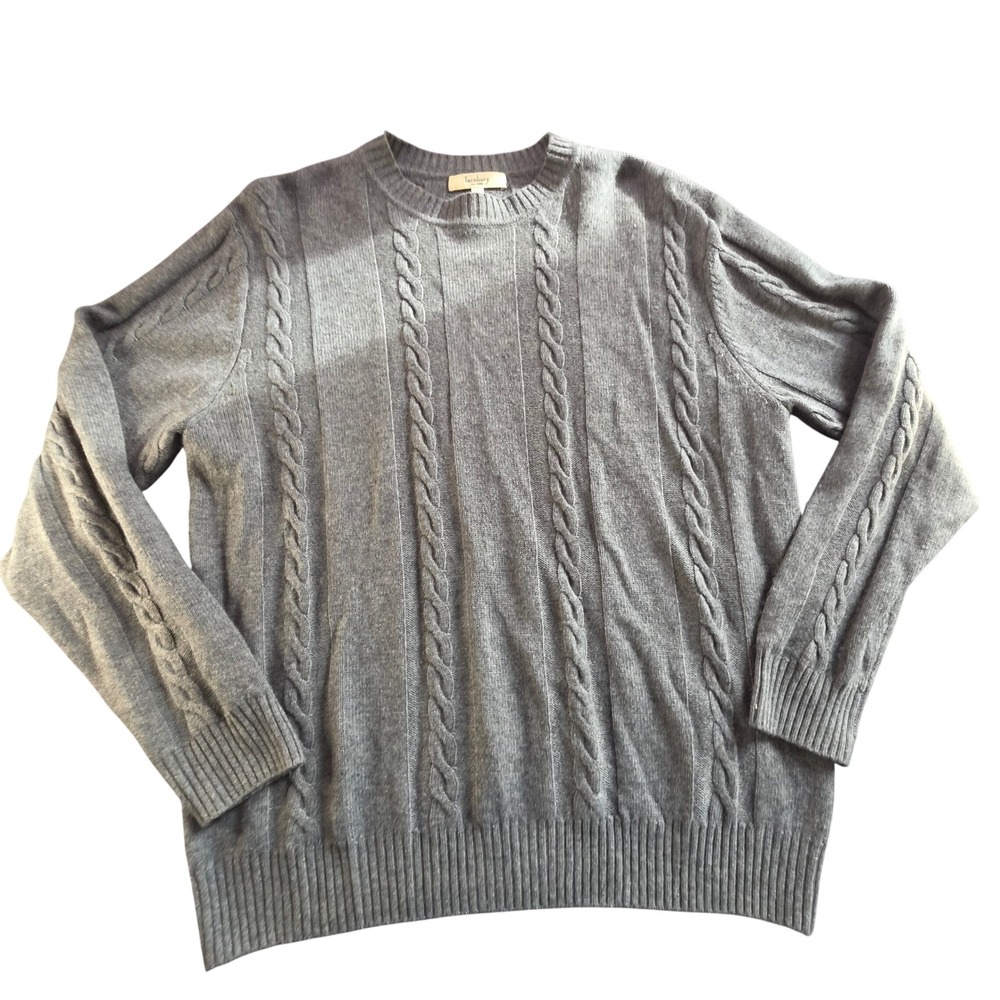 Turnbury Cable Knit Crewneck Sweater Merino Cashmere‎ Large Gray Quiet Luxury